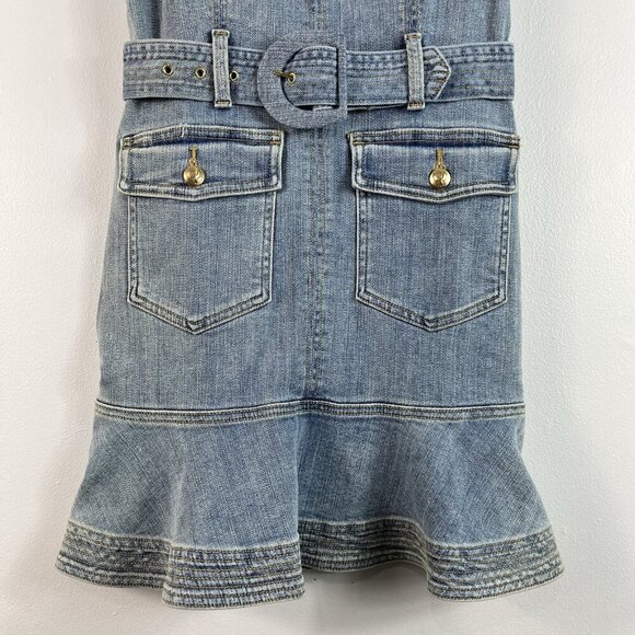 7 For All Mankind Denim Patch Pocket Mini Dress Size Small Belted Festival Party - Picture 4 of 15